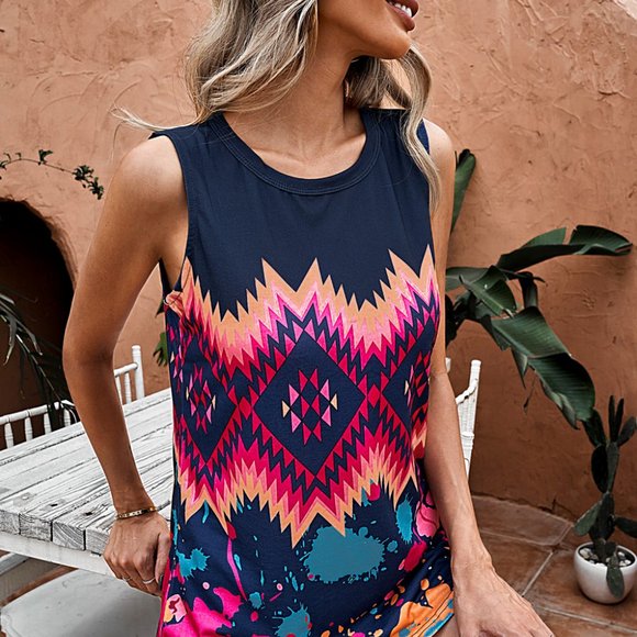 Tribal Tie-dye Print Tank Top - Picture 6 of 10